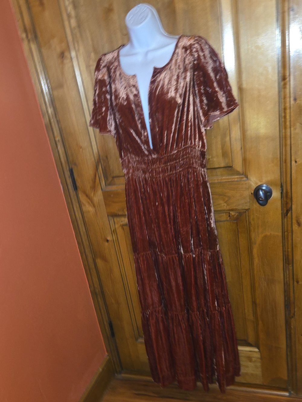 Anthropologie Copper Velvet Tiered Maxi Dress